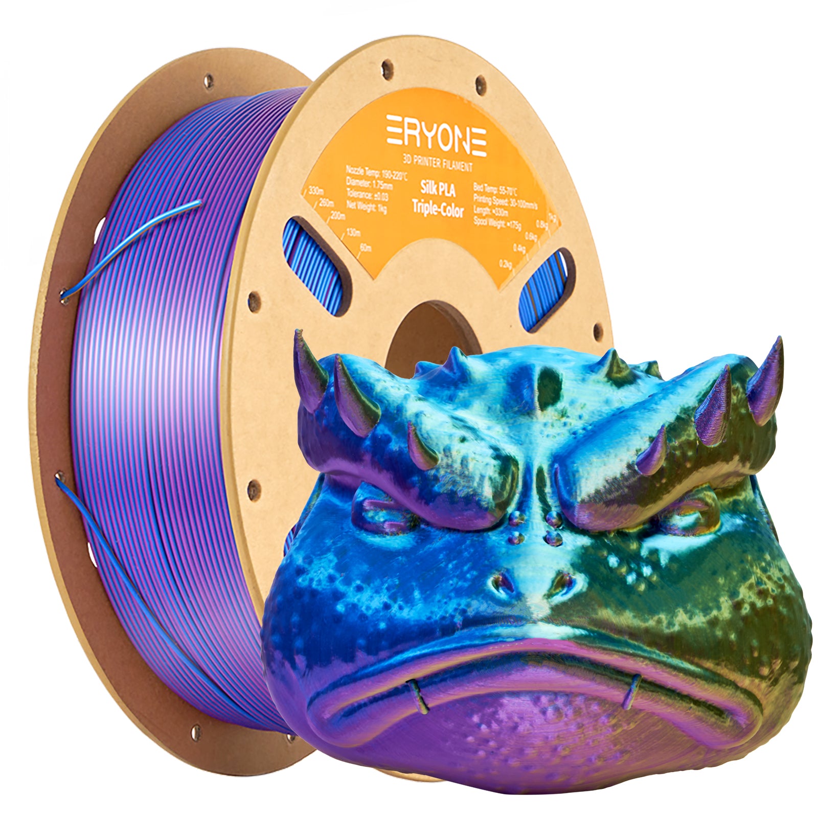 ERYONE Triple-Color Silk PLA Filament for 3D Printers,1kg (2.2LBS)/Spool 1.75mm,Accuracy +/- 0.03 mm