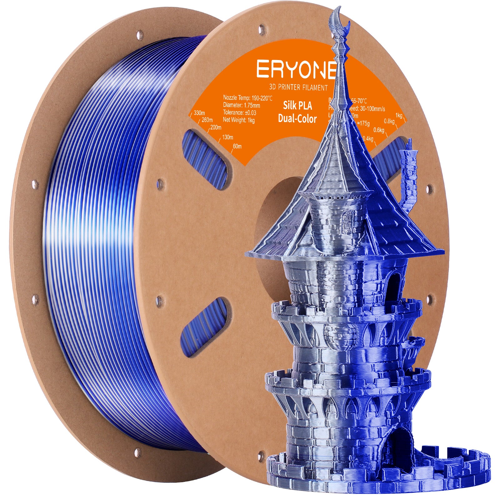 ERYONE High speed Silk Dual-Color PLA Filament for 3D Printers,1kg (2.2LBS)/Spool 1.75mm,Accuracy +/- 0.03 mm