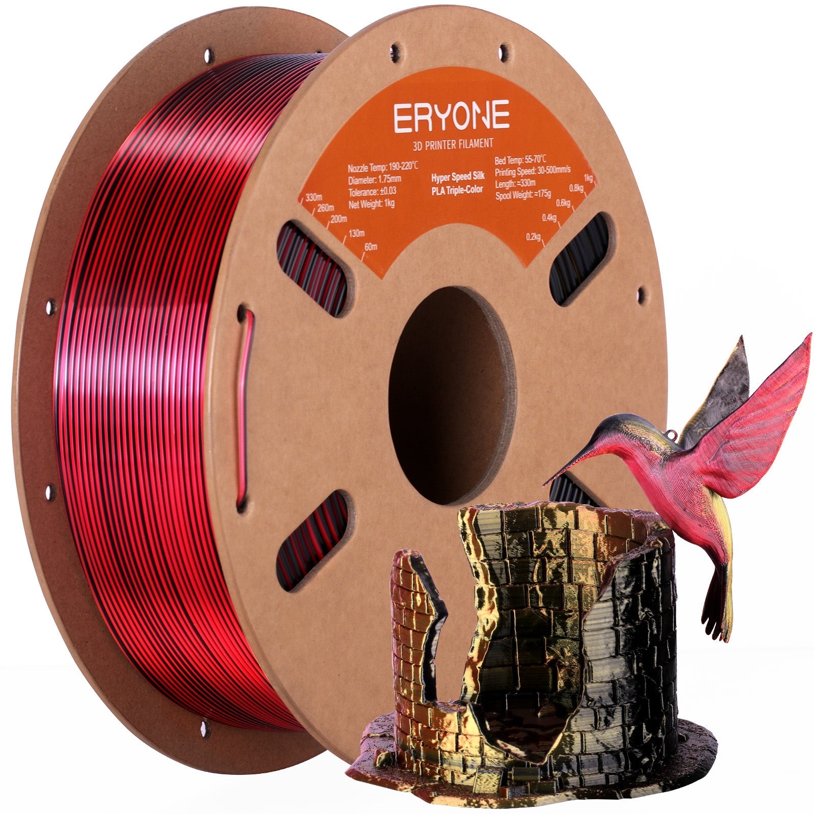 ERYONE High speed Triple-Color Silk PLA Filament for 3D Printers,1kg (2.2LBS)/Spool 1.75mm,Accuracy +/- 0.03 mm