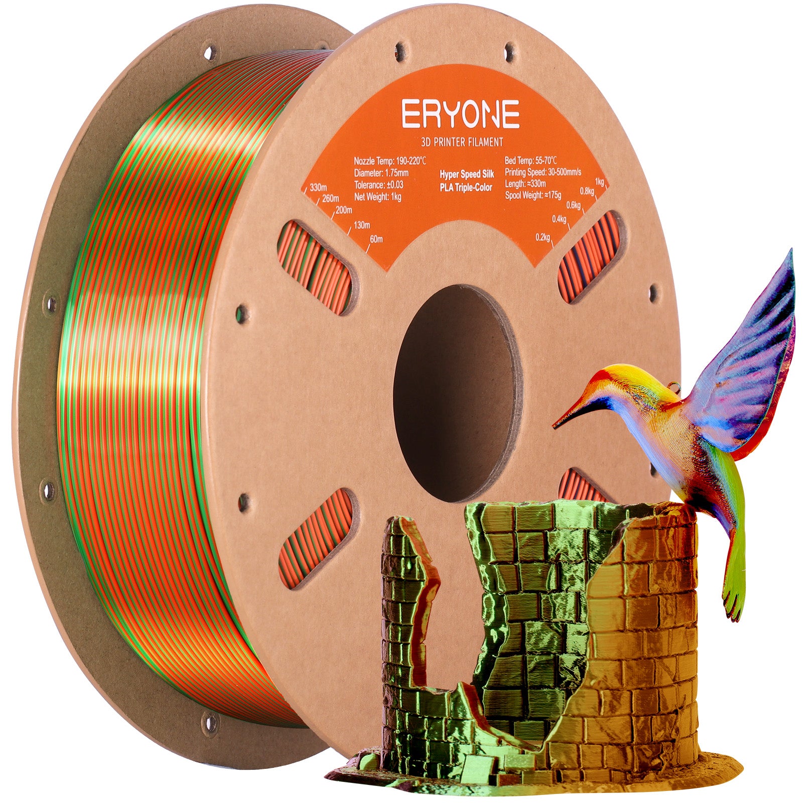 ERYONE Triple-Color Silk PLA Filament for 3D Printers,1kg (2.2LBS)/Spool 1.75mm,Accuracy +/- 0.03 mm