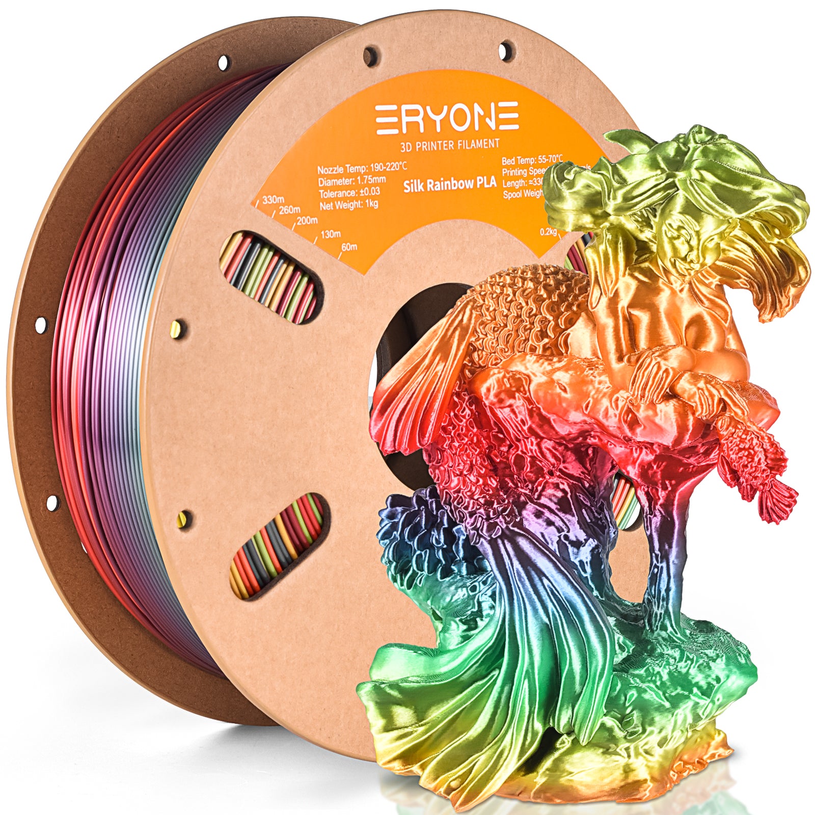 ERYONE Silk Rainbow Filament PLA 1.75 mm for 3D Printer, +/-0.05 mm, 1 kg / Spool