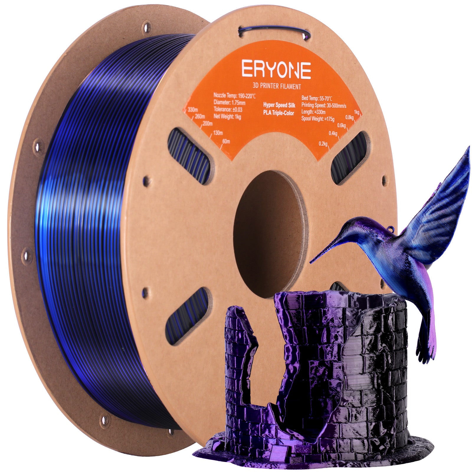 ERYONE High speed Triple-Color Silk PLA Filament for 3D Printers,1kg (2.2LBS)/Spool 1.75mm,Accuracy +/- 0.03 mm