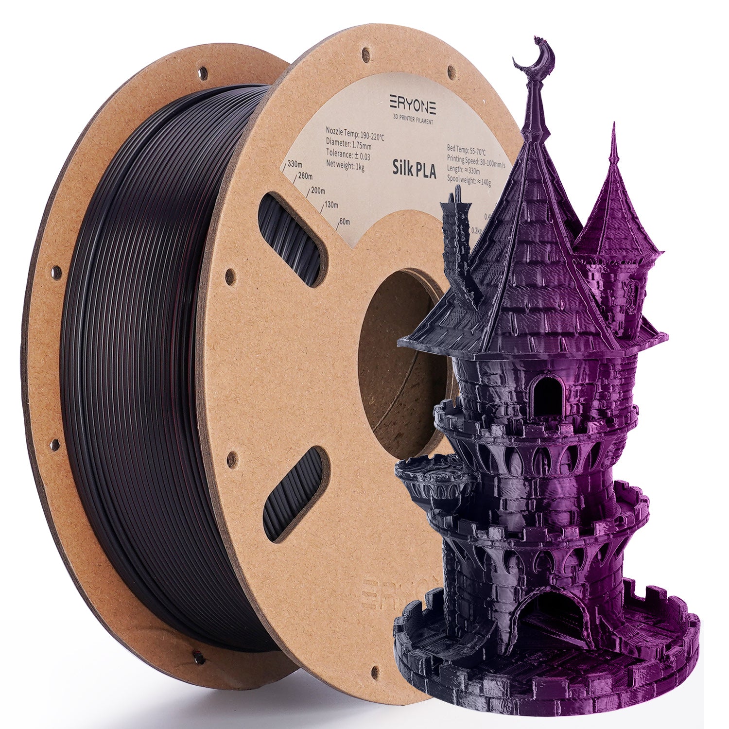 ERYONE Silk Dual-Color PLA Filament for 3D Printers,Accuracy +/- 0.03 mm,1kg (2.2LBS)/Spool 1.75mm