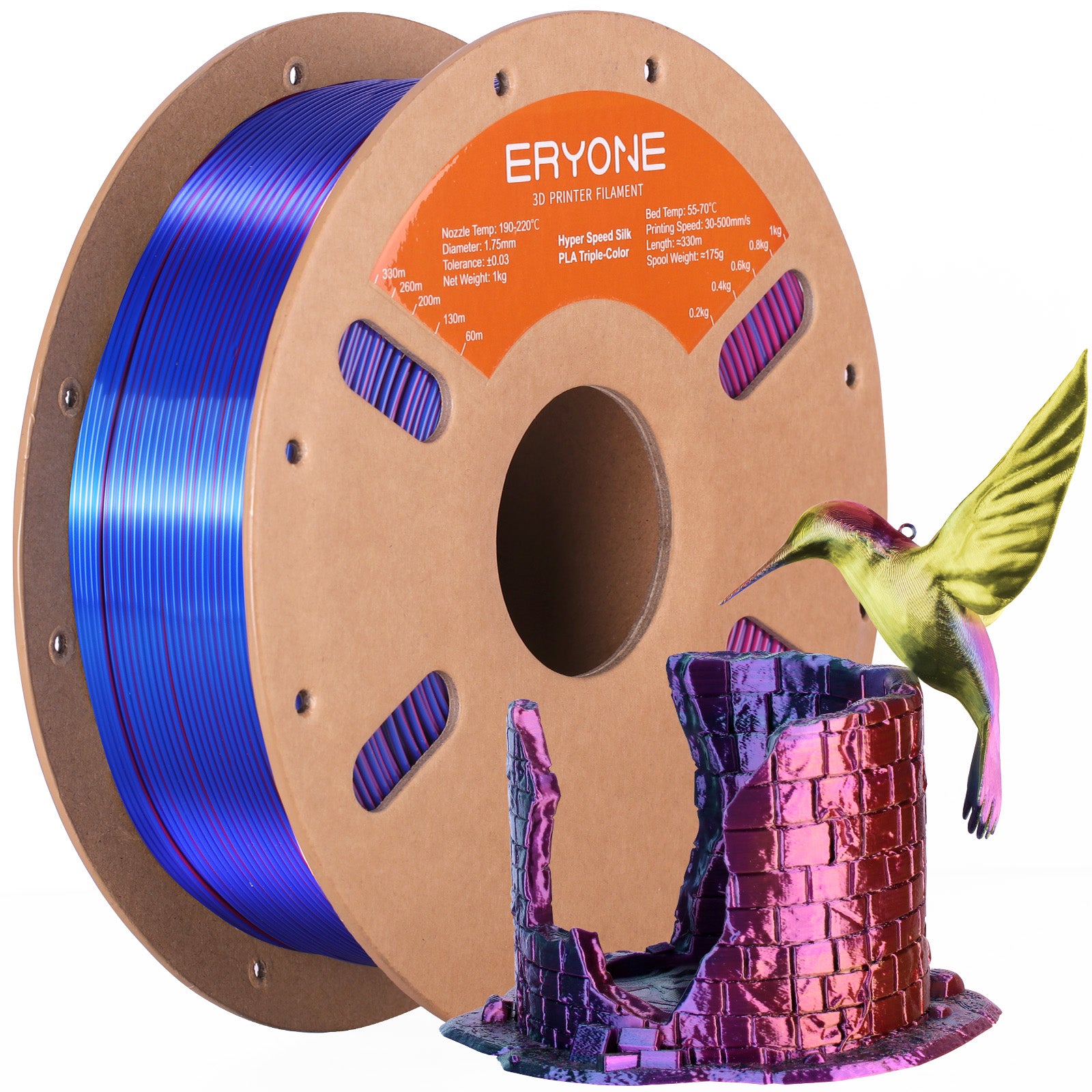 ERYONE Triple-Color Silk PLA Filament for 3D Printers,1kg (2.2LBS)/Spool 1.75mm,Accuracy +/- 0.03 mm