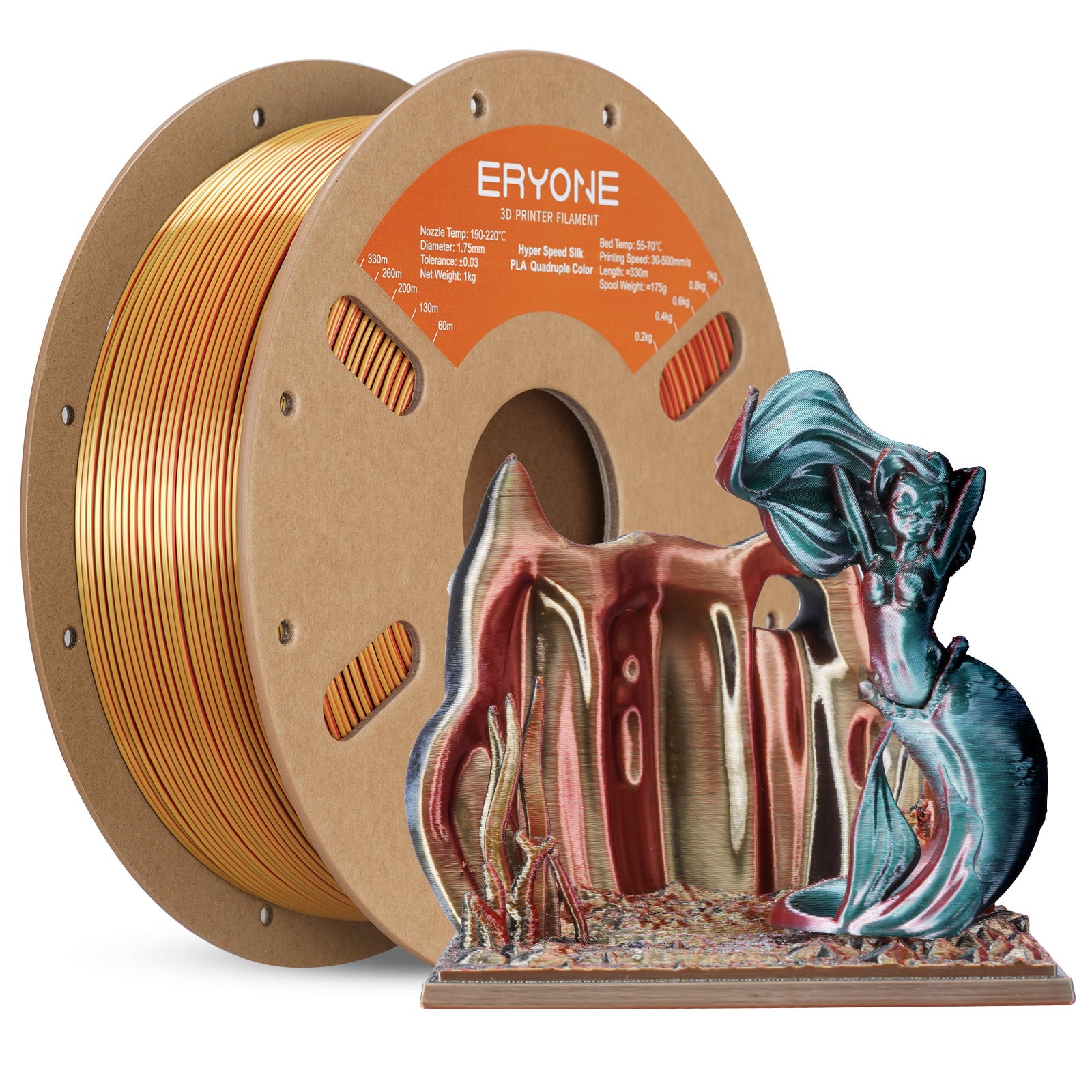 ERYONE High speed Four colors Silk PLA Filament for 3D Printers,1kg (2.2LBS)/Spool 1.75mm,Accuracy +/- 0.03 mm