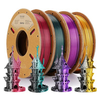 PLA Silk Filament，1.75mm ±0.03mm(250g)，Total 4 Rolls - Dual-Color 4 Small Rolls Set 250g*4-Black/Dark Green + Black/Rose Red + Black/Purple + Black/Dark Gold