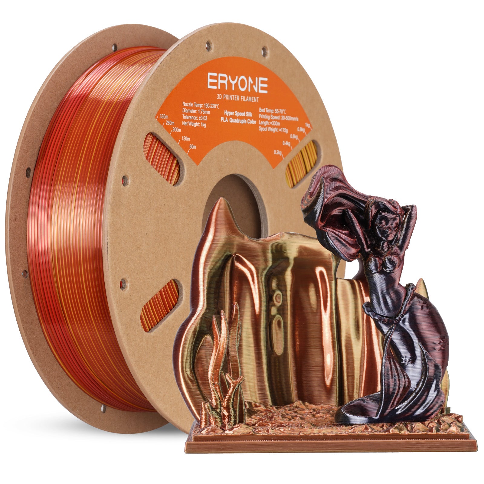 ERYONE High speed Four colors Silk PLA Filament for 3D Printers,1kg (2.2LBS)/Spool 1.75mm,Accuracy +/- 0.03 mm