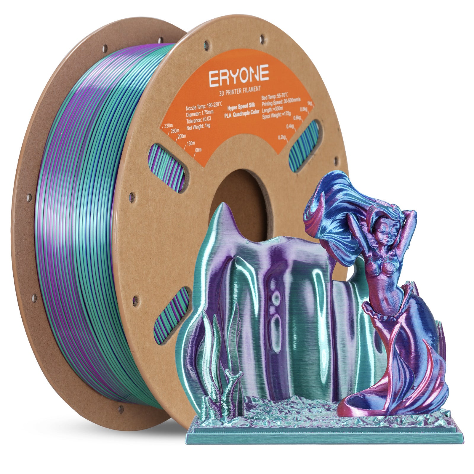 ERYONE High speed Four colors Silk PLA Filament for 3D Printers,1kg (2.2LBS)/Spool 1.75mm,Accuracy +/- 0.03 mm