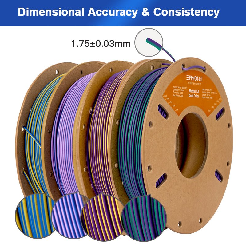 PLA Dual - Color Matte Filament, 1.75mm±0.03mm(250g)，Total 4 Roll