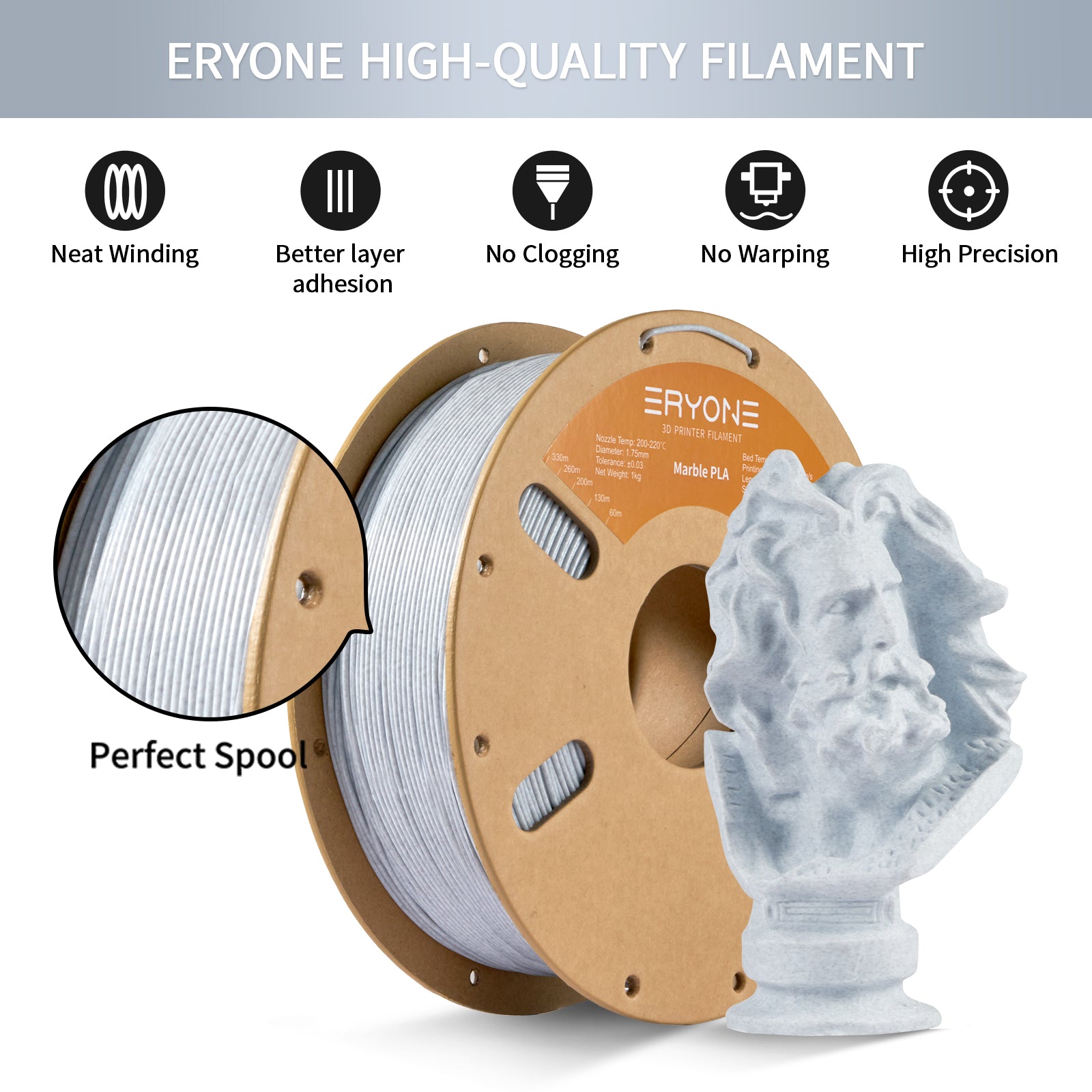 PLA Marble Filament - 1.75mm±0.03mm (1kg)