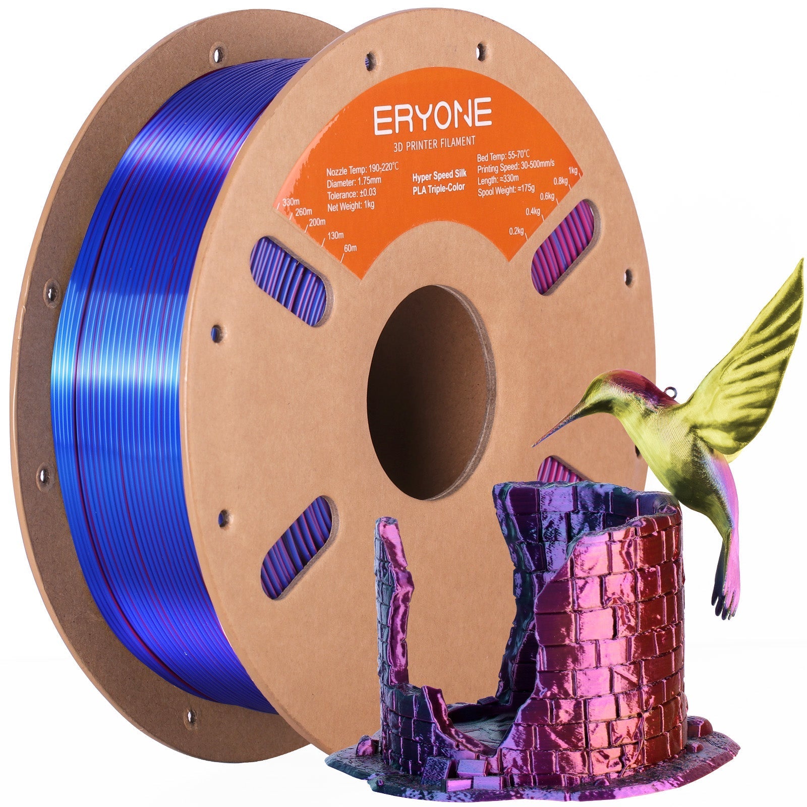 PLA Silk High - Speed Triple - Color Filament - 1.75mm±0.03mm (1kg)