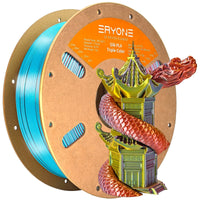 PLA Triple-Color Silk Filament - 1.75mm±0.03mm (1kg) - Sapphire Green & Orange Red & Gold