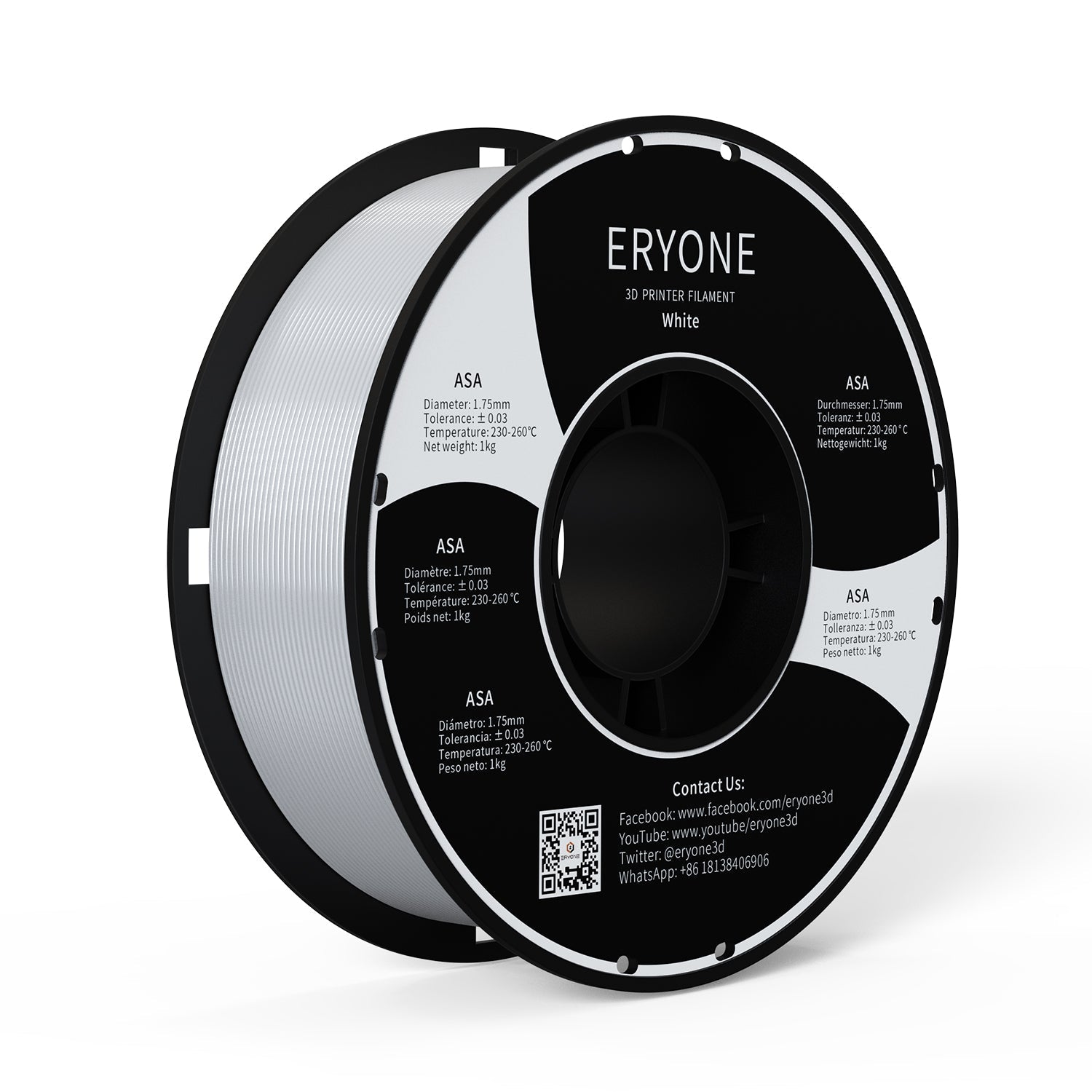 ERYONE ASA 3D Printer Filament 1.75mm, Dimensional Accuracy +/- 0.05 mm 1kg (2.2LBS)/Spool - eryone3d