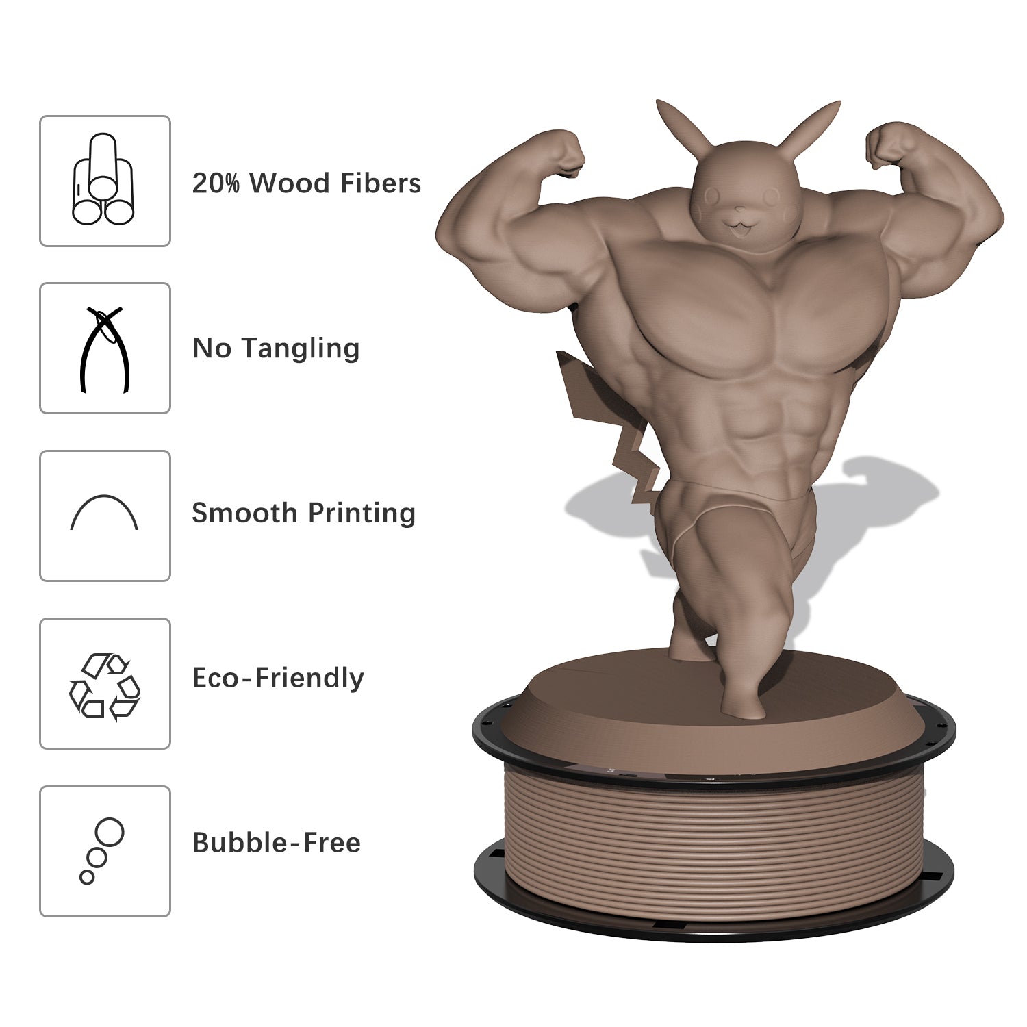 ERYONE Wood PLA Filament 1.75mm for FDM 3D Printer, -0.03mm, 1kg