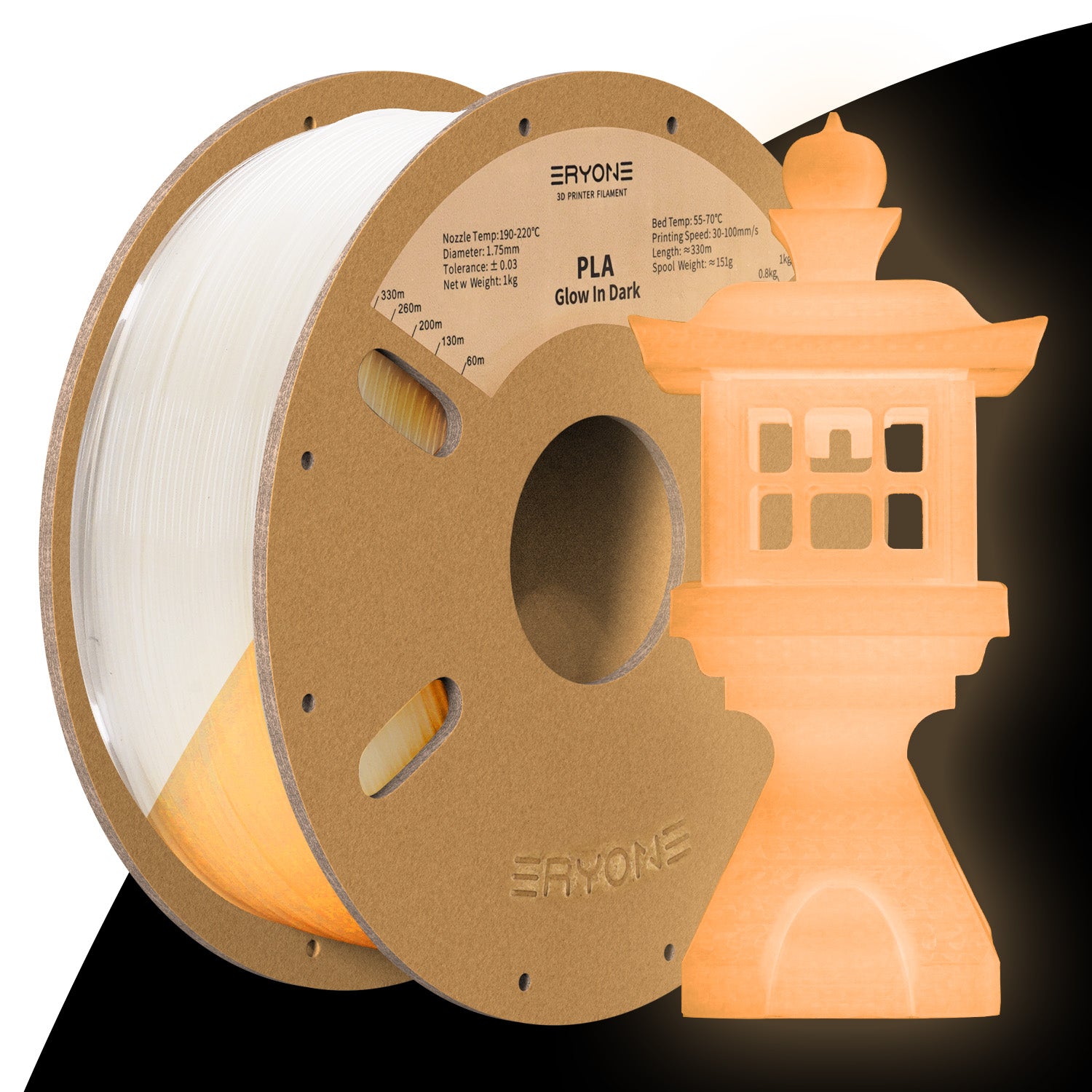 ERYONE Glow in The Dark PLA 3D Printer Filament 1.75mm, Dimensional Accuracy +/- 0.05 mm, 1kg (2.2LBS) / Spool