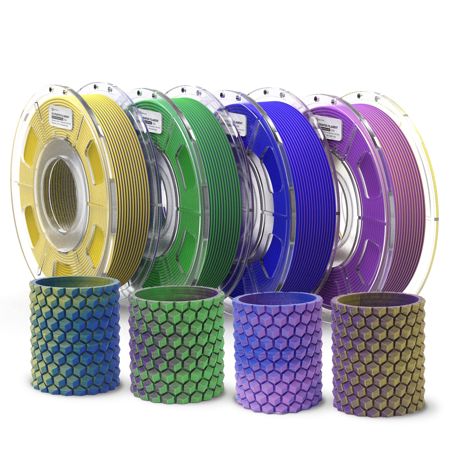 ERYONE Matte Dual-Color PLA Filament,Accuracy +/- 0.03 mm, 1 ROLL/250g (Total 1KG/2.2LBS) 1.75mm,(Yellow&Purple; Blue&Yellow; Bule&Purple; Green&Purple)