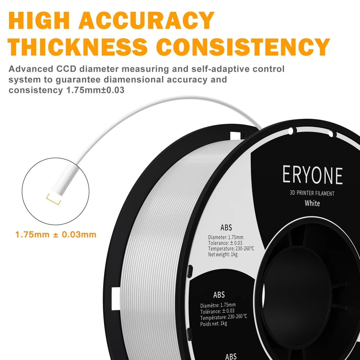 ERYone ABS 3D Printer Filament 1.75mm, Dimensional Accuracy +/- 0.05 mm 1kg (2.2LBS)/Spool