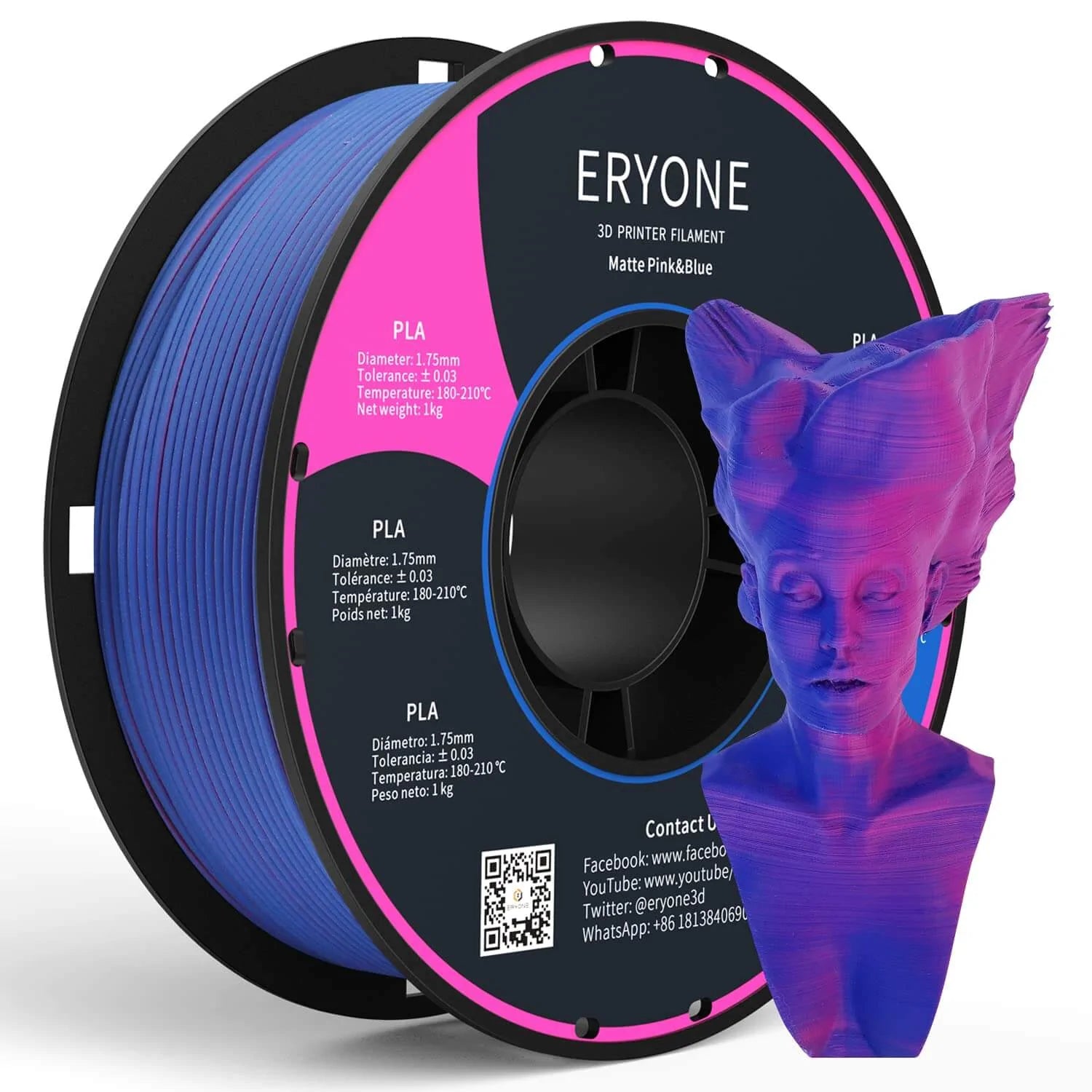 Pre-sale ERYONE Matte Dual-Color PLA Filament for 3D Printers,Accuracy +/- 0.03 mm,1kg (2.2LBS)/Spool 1.75mm