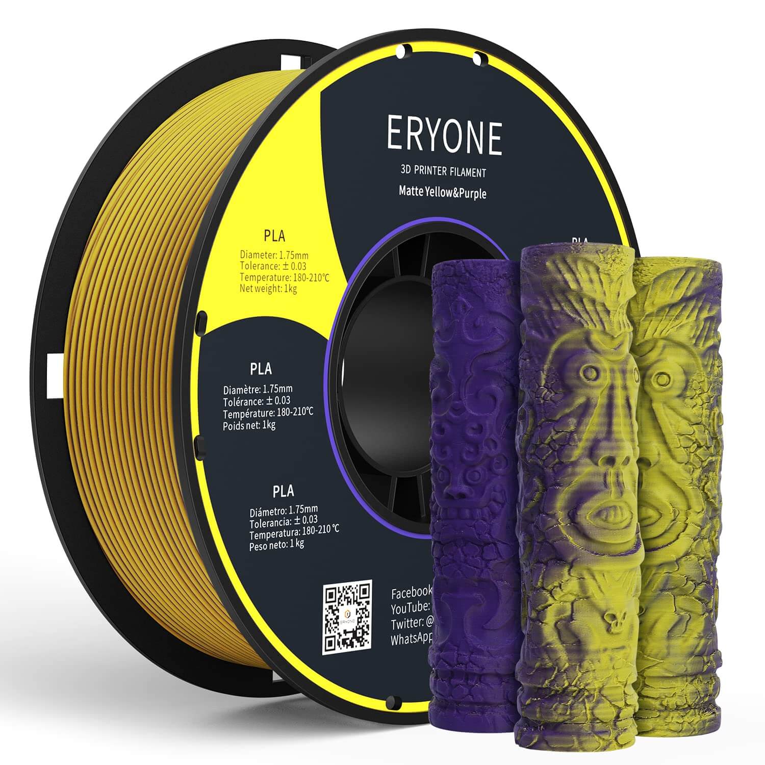 Pre-sale ERYONE Matte Dual-Color PLA Filament for 3D Printers,Accuracy +/- 0.03 mm,1kg (2.2LBS)/Spool 1.75mm