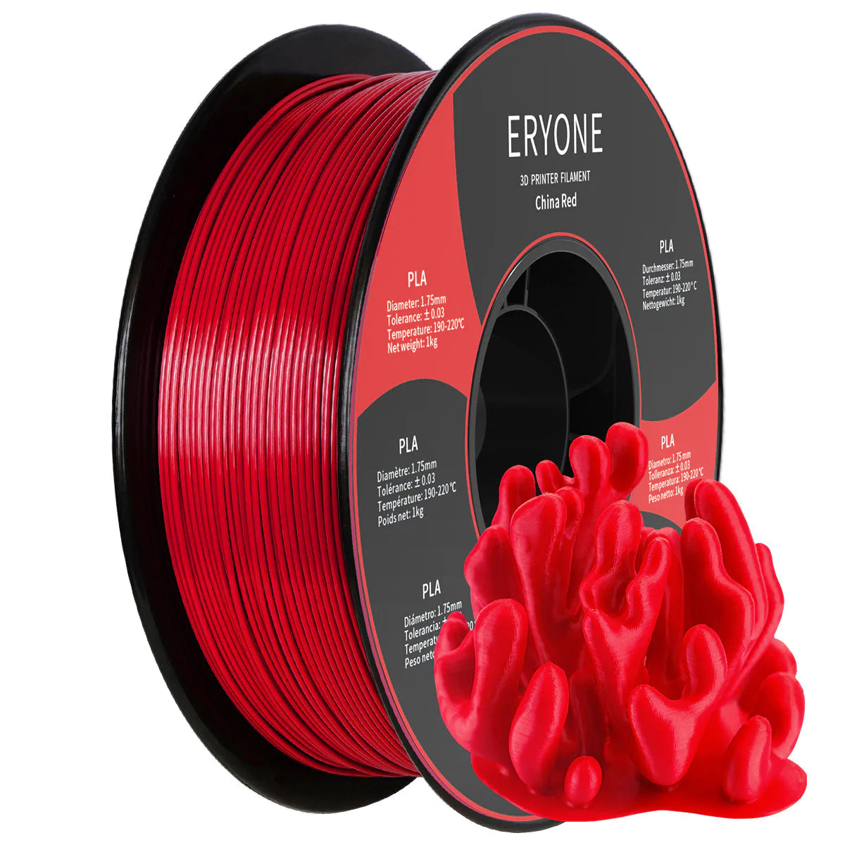 ERYone PLA 3D Printer Filament 1.75mm,Dimensional Accuracy +/- 0.05 mm 1kg, Skin & Chinese Red