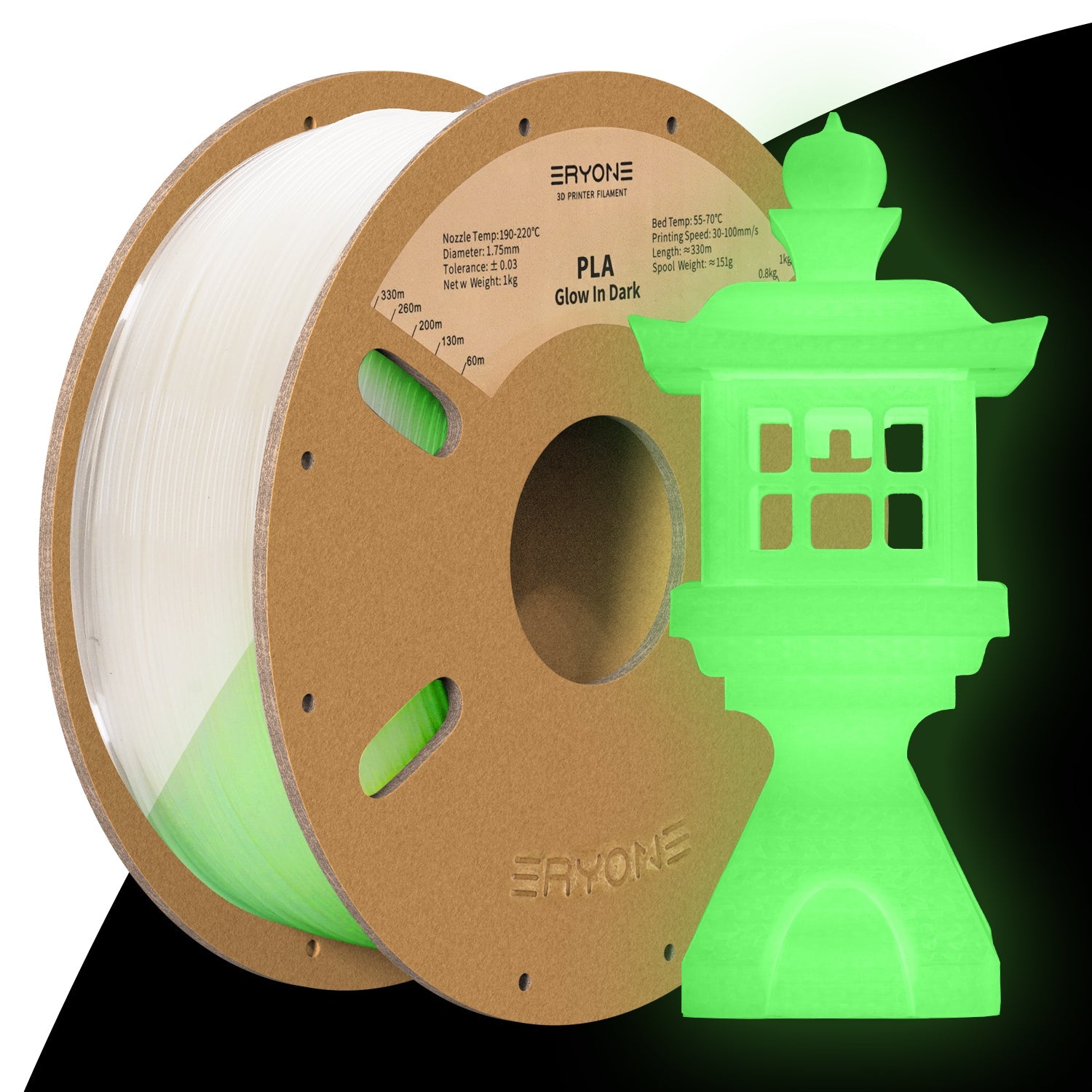 PLA Glow in The Dark Filament - 1.75mm±0.03mm (1kg)